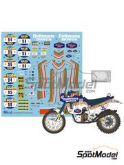 Blue Stuff: Decoracin escala 1/12 - Honda NXR750 Equipo HRC patrocinado por Rothmans N 94, 95, 96 - Franois Charliat (FR), Cyril Neveu (FR), Gilles Lalay (FR) - Rally Paris Dakar 1986 - fotograbados, calcas de agua, instrucciones de colocacin y calcas de sponsors de tabaco - para la referencia de Tamiya TAM14054