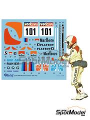 Blue Stuff: Marking / livery 1/12 scale - Rider BMW R80G/S sponsored by Marlboro, Playboy #101 - Gaston Rahier (BE) - Paris Dakar Rally 1985 - water slide decals, placement instructions and tobacco sponsor decals - for Tamiya reference TAM14056