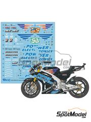 Blue Stuff: Marking / livery 1/12 scale - Honda RC213V Aspar Team sponsored by Power Electronics #50, 69 - Eugene Laverty (GB), Nicky Hayden (US) - USA Moto GP Grand Prix 2015 - water slide decals and assembly instructions - for Tamiya reference TAM14130