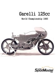 Brach Model: Maqueta de moto escala 1/12 - Garelli 125cc patrocinado por MDS N 3 - Fausto Gresini (IT) - Campeonato del Mundo de Motociclismo 1985 - fotograbados, piezas de resina, piezas de goma, piezas vacuformadas, calcas de agua y manual de instrucciones