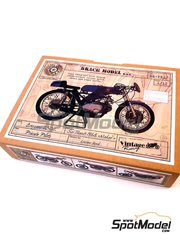 Brach Model: Motorbike scale model kit 1/12 scale - Motobi 250 6 Tiranti 1968 - photo-etched parts, resin parts, rubber parts, vacuum formed parts, water slide decals, other materials, assembly instructions and painting instructions