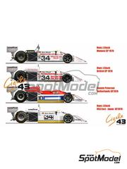 Cigale 43 Modelcraft: Decoracin escala 1/43 - March Ford 761 patrocinado por John Day Model Cars N 10, 34 - Ronnie Peterson (SE), Hans-Joachim Stuck (DE) - Gran Premio de Formula 1 de Holanda, Gran Premio de Frmula 1 de Inglaterra, Gran Premio de Frmula 1 de Japn, Gran Premio de Formula 1 de Mnaco, Gran Premio Watkins Glen USA East 1976 - calcas de agua e instrucciones de colocacin - para las referencias de Tameo Kits SLK060, SLK066, TMK235, TMK236, TMK252, TMK271, TMK274 y TMK275