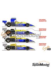 Cigale 43 Modelcraft: Decoracin escala 1/43 - March Ford 761 patrocinado por Duckhams, Lavazza, Monaco Fine Arts Gallery N 10 - Lella Lombardi (IT), Ronnie Peterson (SE) - Gran Premio de Frmula 1 de Brasil, Gran Premio de Frmula 1 de Francia, Gran Premio de Frmula 1 de Inglaterra, Gran Premio de Formula 1 de Mnaco 1976 - calcas de agua e instrucciones de colocacin - para las referencias de Tameo Kits SLK060, SLK066, TMK235, TMK236, TMK252, TMK271, TMK274 y TMK275