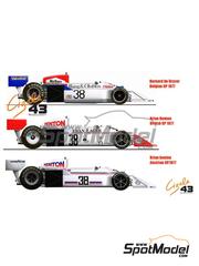 Cigale 43 Modelcraft: Decoracin escala 1/43 - March Ford 761B patrocinado por Bang & Olufsen, Swan Lager, Esso N 38 - Bernard de Dryver (BE), Brian Henton (GB) - Gran Premio de Frmula 1 de Austria, Gran Premio de Frmula 1 de Belgica, Gran Premio de Frmula 1 de Inglaterra 1977 - calcas de agua e instrucciones de colocacin - para las referencias de Tameo Kits SLK060, SLK066, TMK235, TMK236, TMK252, TMK271, TMK274 y TMK275
