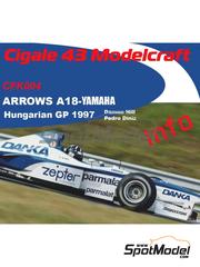 Cigale 43 Modelcraft: Car scale model kit 1/43 scale - Arrows Yamaha A18 Danka Arrows Team sponsored by Parmalat, Zepter #1, 2 - Damon Hill (GB), Pedro Diniz (BR) - Hungarian Formula 1 Grand Prix 1997 - photo-etched parts, rubber parts, water slide decals, white metal parts, other materials and assembly instructions
