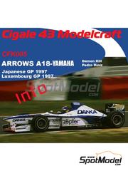 Cigale 43 Modelcraft: Car scale model kit 1/43 scale - Arrows Yamaha A18 Danka Arrows Team sponsored by Parmalat, Zepter #1, 2 - Damon Hill (GB), Pedro Diniz (BR) - Japanese Formula 1 Grand Prix, Luxembourg Formula 1 Grand Prix 1997 - photo-etched parts, rubber parts, water slide decals, white metal parts, other materials and assembly instructions