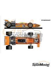 Cigale 43 Modelcraft: Marking / livery 1/43 scale - March Ford 701 Gunston Team sponsored by Shell #24 - John Love (ZW) - South African Formula 1 Grand Prix 1971 - water slide decals and placement instructions - for Tameo Kits references SLK100, SLK102, SLK107 and SLK114