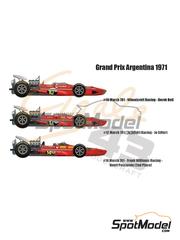 Cigale 43 Modelcraft: Decoracin escala 1/43 - March Ford 701 Equipo Wheatcroft Racing, Frank Williams Racing patrocinado por STP N 10, 12, 14 - Derek Bell (GB), Joseph 'Jo' Siffert (CH), Henri Pescarolo (FR) - Gran Premio de Argentina de Formula 1 1971 - calcas de agua e instrucciones de colocacin - para las referencias de Tameo Kits SLK100, SLK102, SLK107 y SLK114