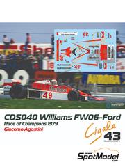 Cigale 43 Modelcraft: Marking / livery 1/43 scale - Williams Ford FW06 Agostini Racing Team sponsored by Marlboro #49 - Giacomo Agostini (IT) - ROC - Race of Champions Brands Hatch 1979 - water slide decals, placement instructions and tobacco sponsor decals - for Tameo Kits reference SLK042