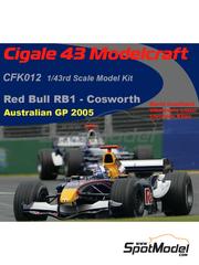 Cigale 43 Modelcraft: Car scale model kit 1/43 scale - RB Cosworth RB1 RB Racing Team sponsored by RB #14, 15 - David Coulthard (GB), Christian Klien (AT), Vitantonio Liuzzi (IT) - Australian Formula 1 Grand Prix 2005 - photo-etched parts, rubber parts, water slide decals, white metal parts, other materials and assembly instructions image