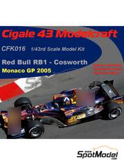 Cigale 43 Modelcraft: Car scale model kit 1/43 scale - RB Cosworth RB1 RB Racing Team sponsored by Star Wars #14, 15 - David Coulthard (GB), Christian Klien (AT), Vitantonio Liuzzi (IT) - Monaco Formula 1 Grand Prix 2005 - photo-etched parts, rubber parts, water slide decals, white metal parts, other materials and assembly instructions image