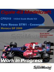 Cigale 43 Modelcraft: Car scale model kit 1/43 scale - Toro Rosso Cosworth STR1 Scuderia Toro Rosso Team sponsored by RB #20, 21, 40 - Vitantonio Liuzzi (IT), Scott Speed (US), Neel Jani (CH) - Monaco Formula 1 Grand Prix 2006 - photo-etched parts, rubber parts, water slide decals, white metal parts, other materials and assembly instructions