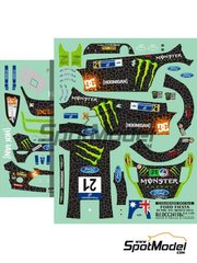 Colorado Decals: Marking / livery 1/24 scale - Ford Fiesta RS WRC sponsored by Monster Energy Drinks #21 - Chris Atkinson (AU) + St&eacute;phane Pr&eacute;vot (BE) - Mexico Rally 2012 - water slide decals - for Belkits reference BEL-003 image