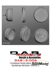 D.A.B. Models: Lights 1/12 scale - Spotlamps with flat back 180mm - 3D printed parts and water slide decals - 4 units