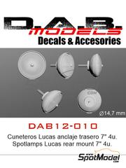 D.A.B. Models: Luces escala 1/12 - Faros cuneteros Lucas de 7 pulgadas con anclaje trasero - piezas impresas en 3D y otros materiales - 4 unidades