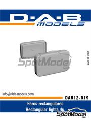 D.A.B. Models: Lights 1/12 scale - Rectangular headlights sponsored by Cibie, Hella, Sev Marchal - 3D printed parts and water slide decals - 4 units