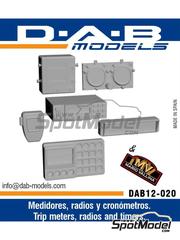 D.A.B. Models: Detail 1/12 scale - Trip meters, radios and timers - 3D printed parts and water slide decals
