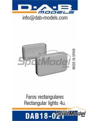 D.A.B. Models: Lights 1/18 scale - Rectangular headlights sponsored by Cibie, Hella, Sev Marchal - 3D printed parts and water slide decals - 4 units