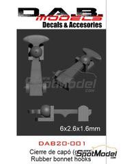 D.A.B. Models: Bonnet pins 1/20 scale - Rubber bonnet hooks - 3D printed parts - 10 units