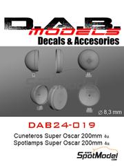 D.A.B. Models: Lights 1/24 scale - Super Oscar Spot Lights 200mm - 3D printed parts and water slide decals - 4 units