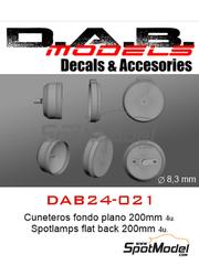 D.A.B. Models: Lights 1/24 scale - Spotlamps with flat back 200mm - 3D printed parts and water slide decals - 4 units