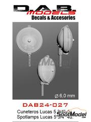 D.A.B. Models: Luces escala 1/24 - Faros cuneteros Lucas de 5 3/4 pulgadas con anclaje inferior - piezas impresas en 3D y otros materiales - 4 unidades