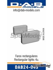 D.A.B. Models: Lights 1/24 scale - Rectangular headlights sponsored by Cibie, Hella, Sev Marchal - 3D printed parts and water slide decals - 4 units