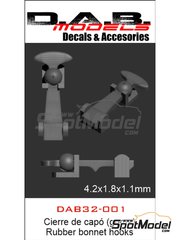 D.A.B. Models: Bonnet pins 1/32 scale - Rubber bonnet hooks - 3D printed parts - 10 units
