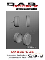 D.A.B. Models: Luces escala 1/32 - Faro plano de 180mm - piezas impresas en 3D y calcas de agua - 4 unidades