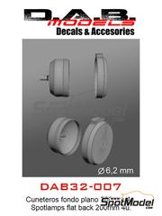 D.A.B. Models: Lights 1/32 scale - Spotlamps with flat back 200mm - 3D printed parts and water slide decals - 4 units