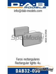 D.A.B. Models: Lights 1/32 scale - Rectangular headlights sponsored by Cibie, Hella, Sev Marchal - 3D printed parts and water slide decals - 4 units