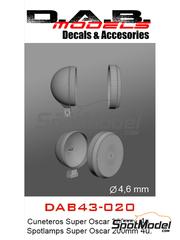 D.A.B. Models: Lights 1/43 scale - Super Oscar Spot Lights 200mm - 3D printed parts and water slide decals - 4 units