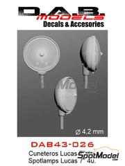 D.A.B. Models: Lights 1/43 scale - Lucas spotlamps 7 inches with lower mount - 3D printed parts and other materials - 4 units