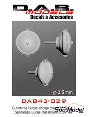 D.A.B. Models: Luces escala 1/43 - Faros cuneteros Lucas de 5 3/4 pulgadas con anclaje trasero - piezas impresas en 3D y otros materiales - 4 unidades