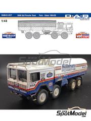 D.A.B. Models: Truck scale model kit 1/43 scale - MAN 8x8 Porsche Team sponsored by Rothmans #532, 656 - Jean-Claude Avoyne (FR) + Johann Obermeyer (DE) + Wilfried Veberschaar (DE), Rolf Huber (DE) + Johann Obermeyer (DE) + Wilfried Veberschaar (DE) - Paris Dakar Rally 1984 and 1985 - 3D printed parts, water slide decals, other materials, placement instructions and tobacco sponsor decals