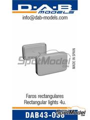 D.A.B. Models: Lights 1/43 scale - Rectangular headlights sponsored by Cibie, Hella, Sev Marchal - 3D printed parts and water slide decals - 4 units