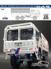 D.A.B. Models: Truck scale model kit 1/43 scale - MAN 6x6 BMW Antar Team sponsored by Penthouse #530 - Henri Gabrelle (FR) + Alain Voillereau (FR) + Adolf Dierl (DE) - Paris Dakar Rally 1984 - 3D printed parts, water slide decals, other materials, placement instructions and tobacco sponsor decals
