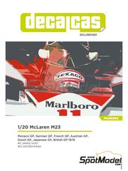 Decalcas: Marking / livery 1/20 scale - McLaren M23 McLaren Racing Limited Team sponsored by Marlboro - James Hunt (GB), Jochen Mass (DE) - German Formula 1 Grand Prix, Austrian Formula 1 Grand Prix, French Formula 1 Grand Prix, Dutch Formula 1 Grand Prix, British Formula 1 Grand Prix, Japanese Formula 1 Grand Prix, Monaco Formula 1 Grand Prix 1976 - water slide decals and assembly instructions - for Tamiya reference TAM20062 image