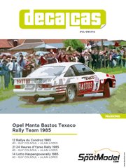 Decalcas: Marking / livery 1/24 scale - Opel Manta 400 Group B Bastos Texaco Rally Team #2, 3, 5 - Guy Coulsoul (BE) + Alain Lopes (BE) - Ypres 24 Hours Rally, Condroz Rally - Rallye du Condroz, Lotto Haspengouw Rally 1985 - water slide decals, assembly instructions and painting instructions - for Belkits references BEL008, BEL-008, BEL009 and BEL-009