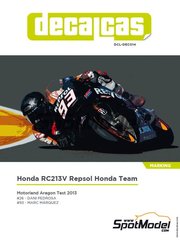 Decalcas: Marking / livery 1/12 scale - Honda RC213V Repsol Honda Team #26, 93 - Daniel 'Dani' Pedrosa (ES), Marc Mrquez (ES) - Motorland Aragon test 2013 - water slide decals and assembly instructions - for Tamiya references TAM14130 and TAM14130.2ND