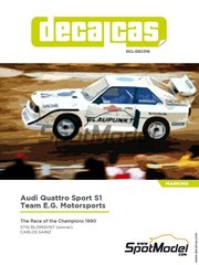 Decalcas: Marking / livery 1/24 scale - Audi Quattro Sport S1 E2 E.G. Motorsports Team sponsored by Blaupunkt - Stig Blomqvist (SE), Carlos Sainz (ES) - ROC - Race of the Champions 1990 - water slide decals, assembly instructions and painting instructions - for Beemax Model Kits references B24017, 103982 and BX24035, or Profil24 reference P24065, or Reji Model reference REJI-2406