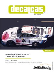 Decalcas: Decoracin escala 1/24 - Porsche Kremer 935 K2 Equipo Kremer Racing patrocinado por Ricoh N 45 - John Winter (DE) + Dieter Schornstein (DE) + Philippe Gurdjian (FR) - 24 Horas de Le Mans 1978 - calcas de agua, manual de instrucciones e instrucciones de pintado - para las referencias de Beemax Model Kits B24015, 105108 y aos10510