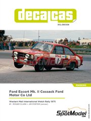 Decalcas: Marking / livery 1/24 scale - Ford Escort Mk. II Cossack Ford Motor Co Ltd Team #1 - Roger Clark (GB) + Jim Porter (GB) - Western Mail International Welsh Rally 1975 - water slide decals and assembly instructions - for Italeri references 3650, IT3650, ITA3650 and 3655, or Revell references REV07374 and 7374