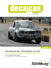 Decalcas: Decoraci�n escala 1/24 - Ford Escort RS1600 Mk I patrocinado por Ford Motor Co Ltd N� 3 - Roger Clark (GB) + Jim Porter (GB) - Rally de Acropolis 1969 - calcas de agua y manual de instrucciones - para las referencias de Belkits BEL006, BEL-006, BEL007 y BEL-007