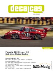 Decalcas: Decoracin escala 1/24 - Porsche Kremer 935 K3 Equipo Bob Akin Motor Racing patrocinado por Coca Cola N 43 - Paul Miller (US) + Craig Siebert (US) + Bob Akin (US) - 12 Horas de Sebring, 24 Horas de Daytona, 24 Horas de Le Mans, IMSA 1981 - mscaras de pintura, calcas de agua fabricadas con tecnologa digital, manual de instrucciones e instrucciones de pintado - para las referencias de Nunu PN24006 y PN24029