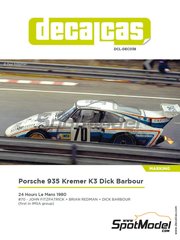 Decalcas: Decoracin escala 1/24 - Porsche Kremer 935 K3 patrocinado por Dick Barbour Racing N 70 - John Fitzpatrick (GB) + Brian Redman (GB) + Dick Barbour (US) - 24 Horas de Le Mans 1980 - calcas de agua fabricadas con tecnologa digital y manual de instrucciones - para las referencias de Nunu PN24006 y PN24029