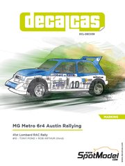 Decalcas: Marking / livery 1/24 scale - MG Metro 6r4 Group B Austin Rallying Team #10 - Tony Pond (GB) + Arthur Rob (GB) - Lombard RAC Rally 1985 - water slide decals, assembly instructions and painting instructions - for Belkits references BEL015, BEL-015, BEL016 and BEL-016