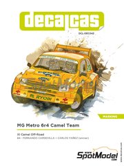 Decalcas: Marking / livery 1/24 scale - MG Metro 6r4 Group B Camel Team #4 - Fernando Capdevilla (ES) + Carlos Yaez (ES) - Camel Off-Road 1990 - water slide decals manufactured with digital technology, assembly instructions, painting instructions and tobacco sponsor decals - for Belkits references BEL015, BEL-015, BEL016 and BEL-016