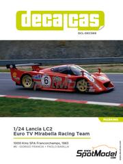 Decalcas: Decoracin escala 1/24 - Lancia LC2 Equipo Euro TV Mirabella Racing patrocinado por Elicent Euro Bono N 6 - Giorgio Francia (IT) + Paolo Barilla (IT) - 1000 Kms de SPA Francorchamps 1983 - calcas de agua fabricadas con tecnologa digital y manual de instrucciones - para las referencias de Italeri 3641 y IT3641