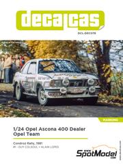 Decalcas: Decoracin escala 1/24 - Opel Ascona 400 Equipo Dealer Opel patrocinado por Wynn's N 1 - Guy Colsoul (BE) + Alain Lopes (BE) - Rally Condroz de Blgica - Rallye du Condroz 1981 - calcas de agua fabricadas con tecnologa digital e instrucciones de colocacin - para las referencias de Belkits BEL019, BEL-019, BEL020 y BEL-020